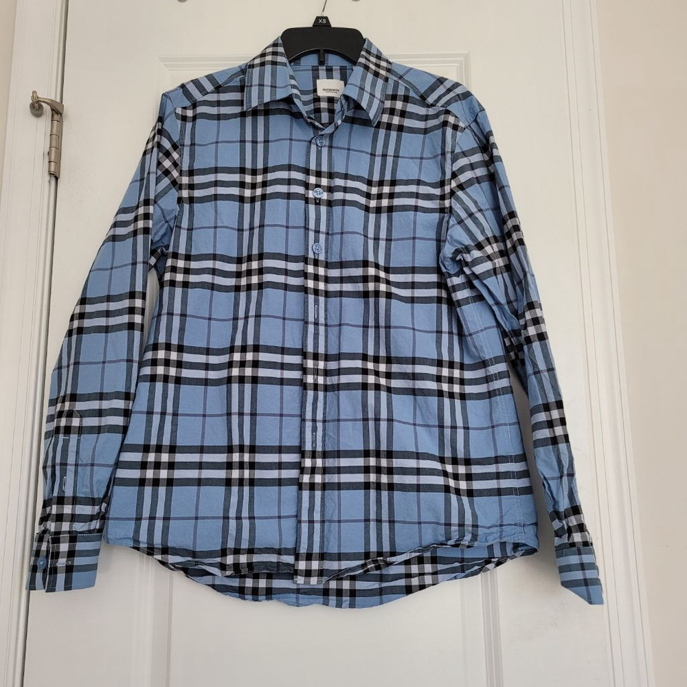 Men's Burberry Blue Plaid Casual Button Down Shirt XL